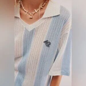 Free People Blue and White Striped Jersey Top
